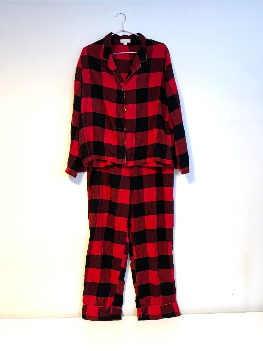 GAP Checkered Flannel Matching Pajama Lounge Set Black Red Womens Size Large